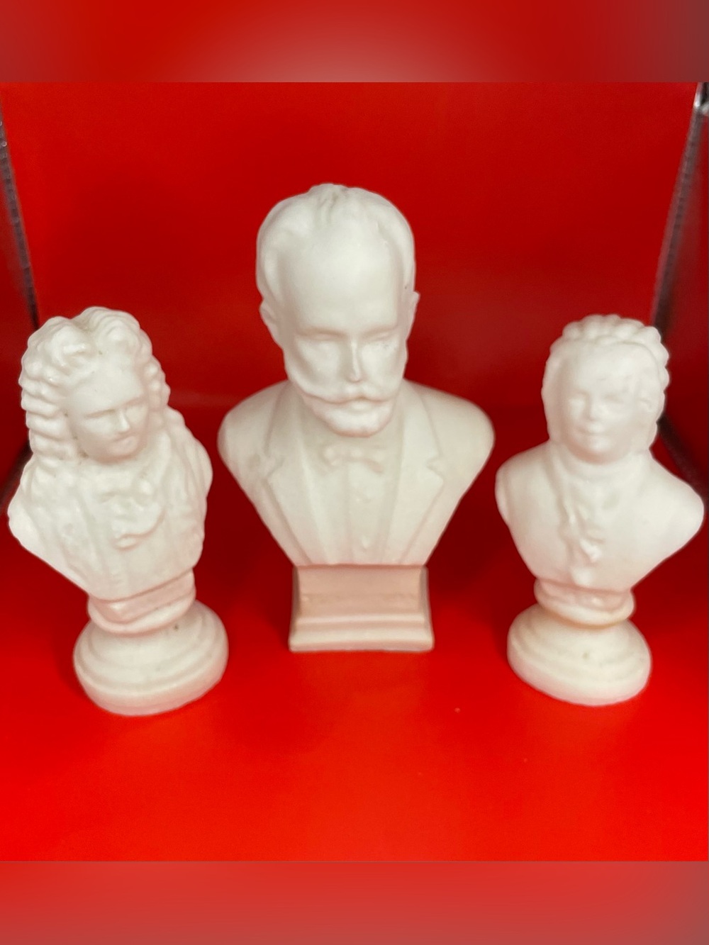 Vintage White Chalkware Composer Mini Bust (4"-6") Set of 3 - Tchaikovsky Handel